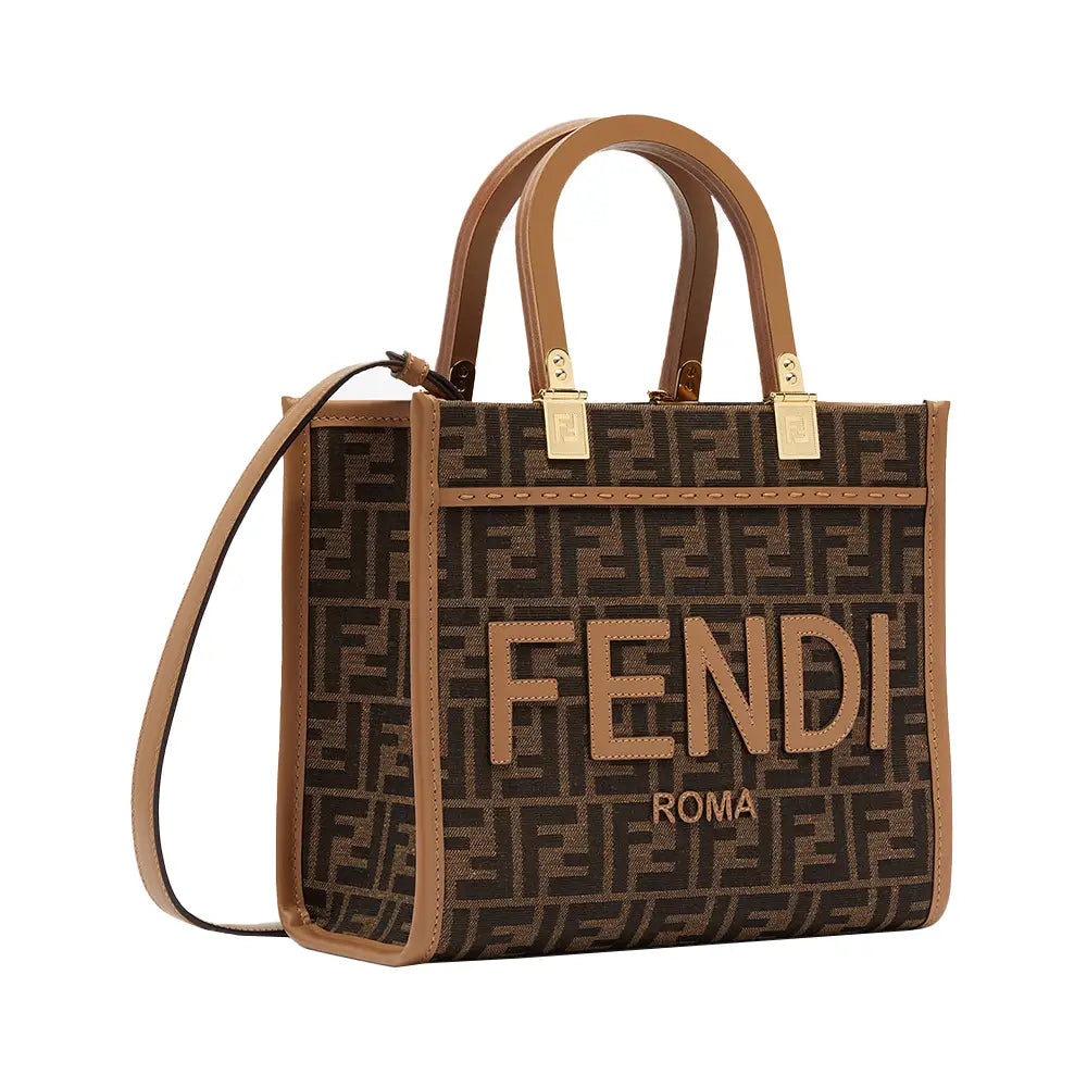 Fendi Brown FF Jacquard Fabric Small Sunshine Tote