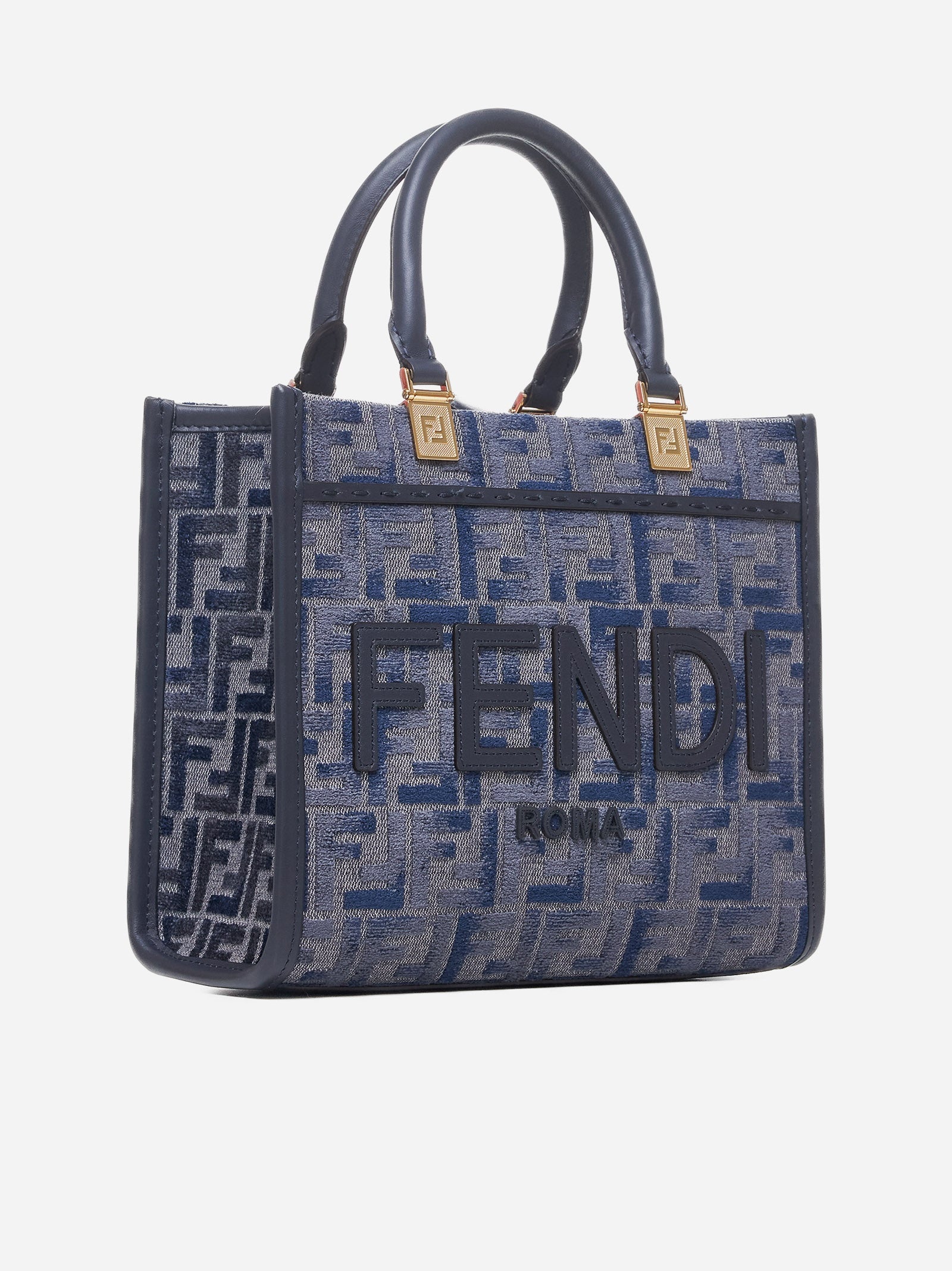 Fendi Sunshine Ff Fabric Small Tote Bag in Blue